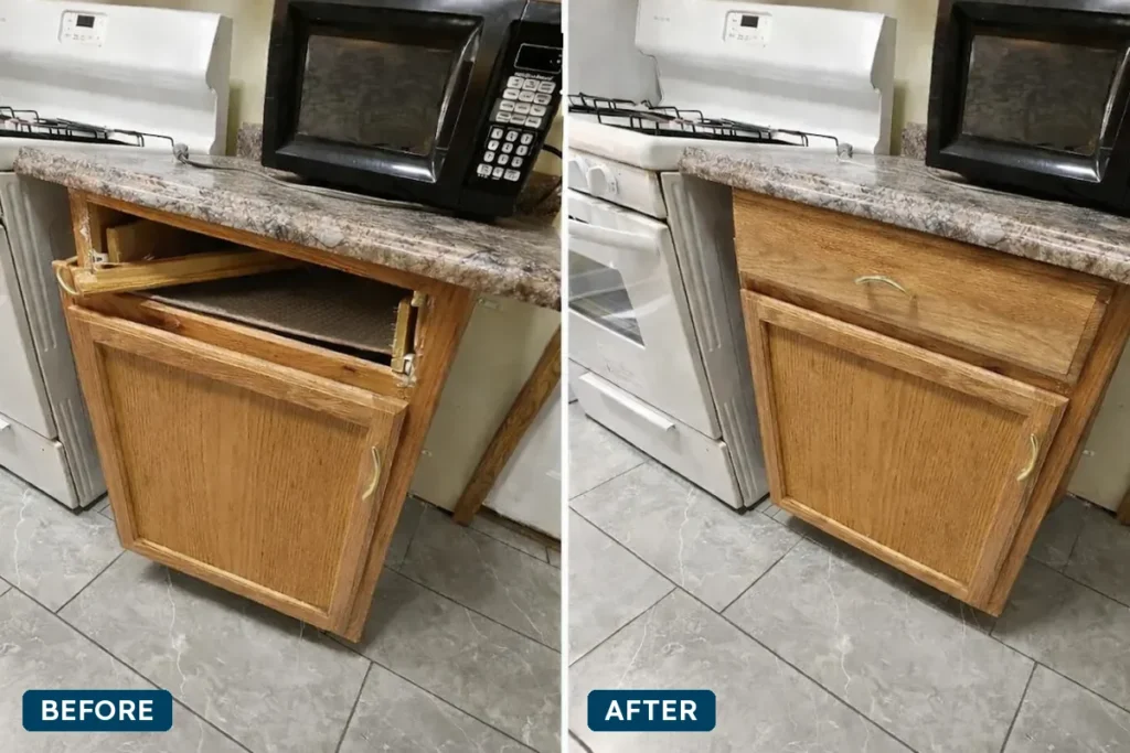 Before and after cabinet repair in Forest Park, IL
