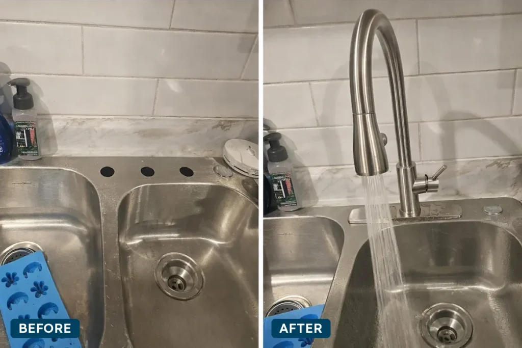 Before and after faucet repair in Forest Park, IL
