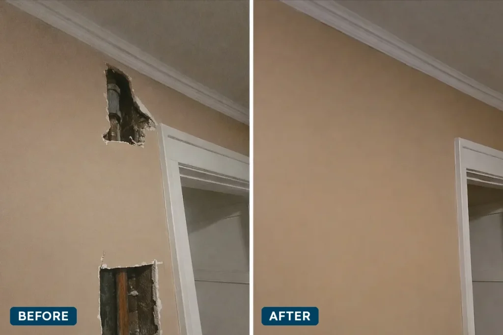 Before and after drywall repair in Forest Park, IL