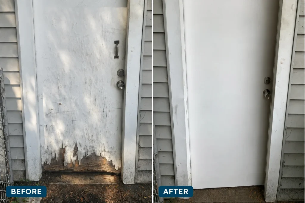 Before and after door repair in Forest Park, IL